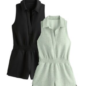 Black and light green Sleeveless Romper Set.